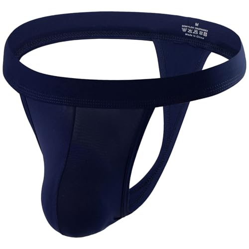 Summer Code Herren G String Tanga Bulge Pouch Slip Thong Low Rise T-Back Unterwäsche Weich Bikini Höschen, Marineblau, L von Summer Code