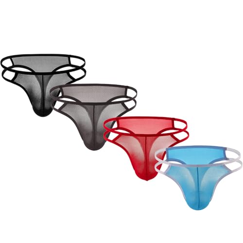 Summer Code Herren G String Tanga Männer Komfortabel und Stretch Slips Thong Unterhosen T-Back Bikini Unterwäsche, MehrfarbigC*4 L von Summer Code