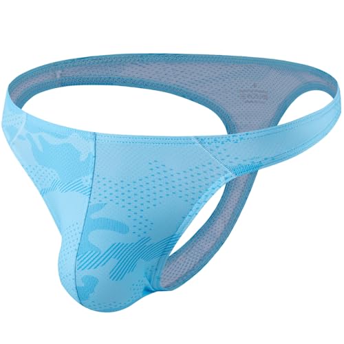 Summer Code Herren G String Tanga Männer Low Rise Micro Mesh Tanga Unterwäsche T-Back Unterhose mit Stretch, Himmelblau, L von Summer Code
