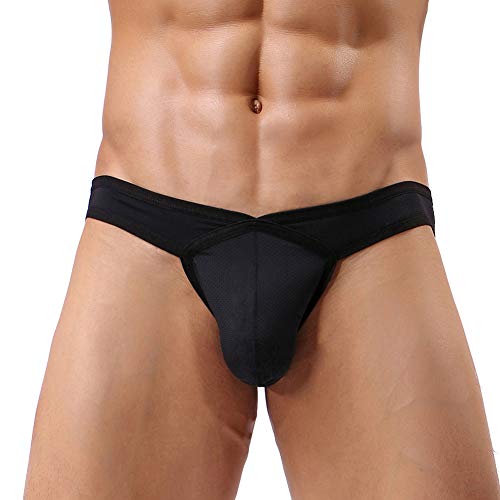 Summer Code Herren Sexy Panty atmungsaktive Strings mit Ausbuchtung aus Mikromesh (Large, 1-Pack Schwarz) von Summer Code