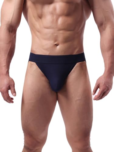 Summer Code Herren Slip Atmungsaktive Gerippte Unterhosen Stretch Dreiecksslip Herren Unterwäsche mit Elastischem Bund, Marineblau, XL von Summer Code