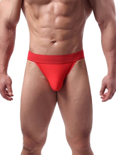 Summer Code Herren Slip Atmungsaktive Gerippte Unterhosen Stretch Dreiecksslip Herren Unterwäsche mit Elastischem Bund, Rot, L von Summer Code