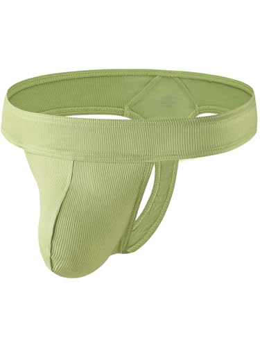 Summer Code Herren String Tanga Männer Gerippter niedrige Taille Tanga Unterwäsche Weich Pouch Unterhose T-Back G-Strings, Hellgrün, L von Summer Code