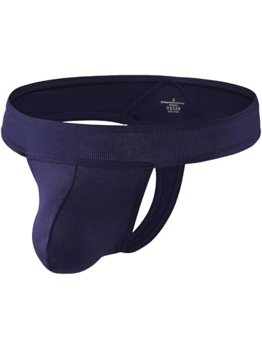 Summer Code Herren String Tanga Männer Gerippter niedrige Taille Tanga Unterwäsche Weich Pouch Unterhose T-Back G-Strings, Marineblau, L von Summer Code