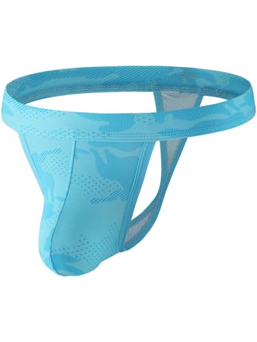 Summer Code String Tanga Herren Männer Micro Mesh Tarnmuster Tanga luftige Unterwäsche Unterhosen Low Rise T-Back, Himmelblau, XL von Summer Code
