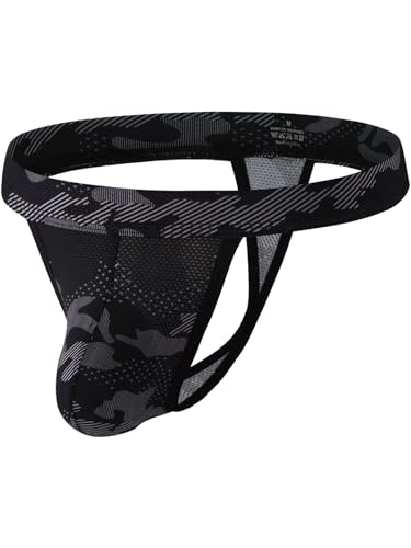 Summer Code String Tanga Herren Männer Micro Mesh Tarnmuster Tanga luftige Unterwäsche Unterhosen Low Rise T-Back, Schwarz, L von Summer Code