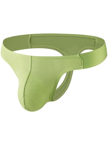 Summer Code String Tanga für Herren Bequeme Männer Unterwäsche Strings Gerippter Unterhose mit Seitlich Elastischem Bund, Hellgrün, XL von Summer Code