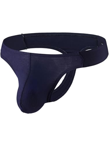 Summer Code String Tanga für Herren Bequeme Männer Unterwäsche Strings Gerippter Unterhose mit Seitlich Elastischem Bund, Marineblau, XXL von Summer Code