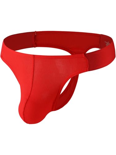 Summer Code String Tanga für Herren Bequeme Männer Unterwäsche Strings Gerippter Unterhose mit Seitlich Elastischem Bund, Rot, M von Summer Code
