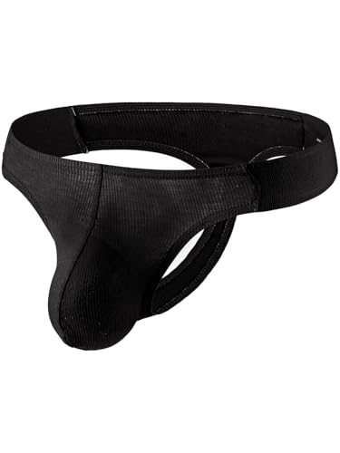 Summer Code String Tanga für Herren Bequeme Männer Unterwäsche Strings Gerippter Unterhose mit Seitlich Elastischem Bund, Schwarz, M von Summer Code