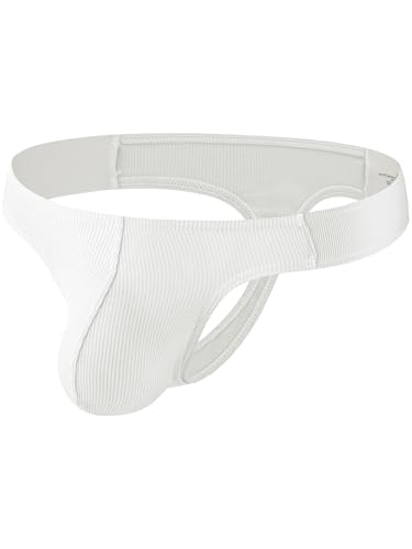 Summer Code String Tanga für Herren Bequeme Männer Unterwäsche Strings Gerippter Unterhose mit Seitlich Elastischem Bund, Weiß, XL von Summer Code