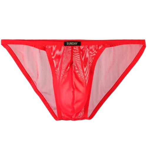 Summer Code Unterhosen Herren Slip Transparenter Herrenslip Unterhosen aus weiche Mesh Kühlende Unterwäsche, Rot, XL von Summer Code