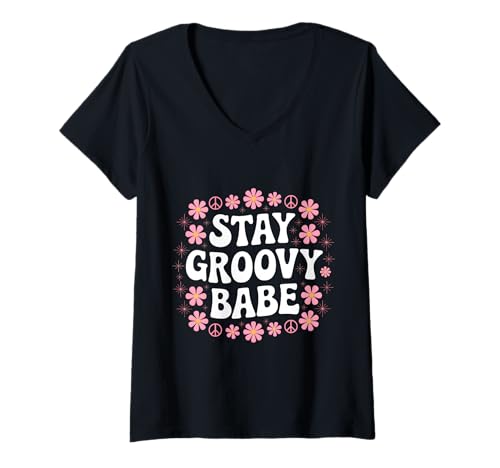 Damen Stay Groovy Babe Retro Vintage 70er Hippie Ästhetik T-Shirt mit V-Ausschnitt Damen Stay Groovy Babe Retro Vintage 70er Hippie Ästhetik T-Shirt mit V-Ausschnitt von Summer Design for Spirits and Positivity Lovers