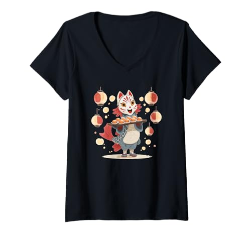 Damen Cooles Japanisches Kulturfestival Kostüm für Jungen und Mädchen T-Shirt mit V-Ausschnitt Damen Cooles Japanisches Kulturfestival Kostüm für Jungen und Mädchen T-Shirt mit V-Ausschnitt von Summer Festival Outfit