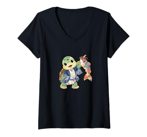 Damen Hübsche Sommerschildkröte im Japan Look T-Shirt mit V-Ausschnitt Damen Hübsche Sommerschildkröte im Japan Look T-Shirt mit V-Ausschnitt von Summer Festival Outfit