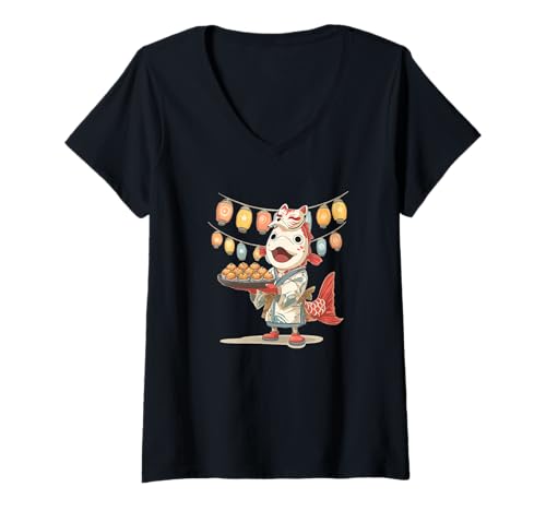 Damen Sommer-Koi-Festival in Japan Look für Feier-Liebhaber T-Shirt mit V-Ausschnitt von Summer Festival Outfit