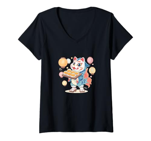 Damen Traditionelle japanische Sommerfeier T-Shirt mit V-Ausschnitt Damen Traditionelle japanische Sommerfeier T-Shirt mit V-Ausschnitt von Summer Festival Outfit
