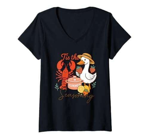 Damen Tis The Summer Seasoning Fun Erdbeeren T-Shirt mit V-Ausschnitt Damen Tis The Summer Seasoning Fun Erdbeeren T-Shirt mit V-Ausschnitt von Summer Fun Outdoor Cooking Fruit Delight