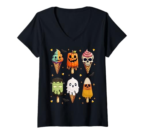 Damen Lustiges Horror-Design, EIS am Stiel, Halloween-EIS T-Shirt mit V-Ausschnitt Damen Lustiges Horror-Design, EIS am Stiel, Halloween-EIS T-Shirt mit V-Ausschnitt von Funny Horror Halloween 2025