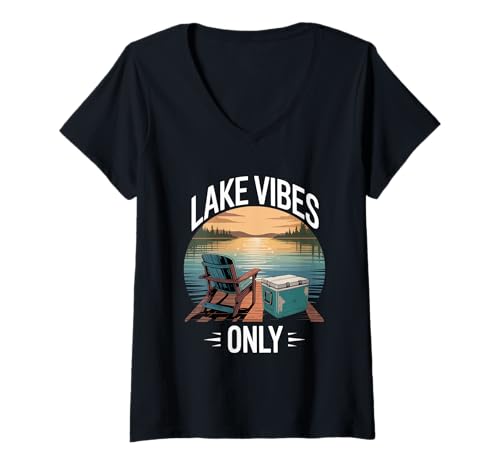 Damen Lake Vibes Nur im Sommer, Seenleben T-Shirt mit V-Ausschnitt Damen Lake Vibes Nur im Sommer, Seenleben T-Shirt mit V-Ausschnitt von Summer Lake Life Lake Boating