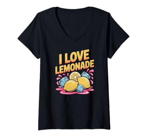 Damen Ich liebe Lemonade Bright Summer Fun T-Shirt mit V-Ausschnitt Damen Ich liebe Lemonade Bright Summer Fun T-Shirt mit V-Ausschnitt von Summer Lemon Refreshment Vibes