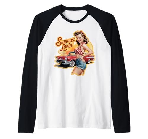 Vintage 1950er Pinup Girl mit Oldtimer Raglan von Summer Lovin Retro Style
