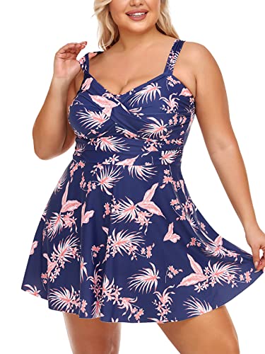 Summer Mae Damen Badekleid Große Größen Zweiteiliger Tankini mit Shorts V-Ausschnitt Badeanzug Plus Size Mittelnacht Ahorn 44 von Summer Mae