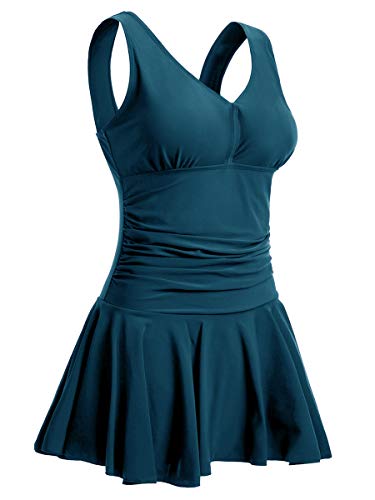 Summer Mae Damen Badekleid Plus Size Geblümt Figurformender Einteiler Badeanzug Swimsuit Seegrün (EU Size 42-44)-L von Summer Mae