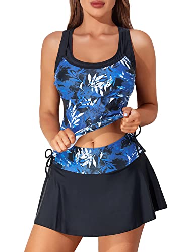 Summer Mae Damen Tankini-Badekleid mit Blumenmuster, Bauchkontrolle, zweiteiliger Vintage-Badeanzug - Blau - X-Large von Summer Mae