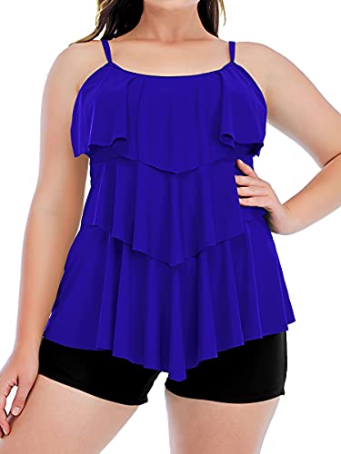 Summer Mae Damen Tankini Große Größen Volants Badeanzug mit Badeshorts Plus Size Bademode Dunkelblau 3XL von Summer Mae