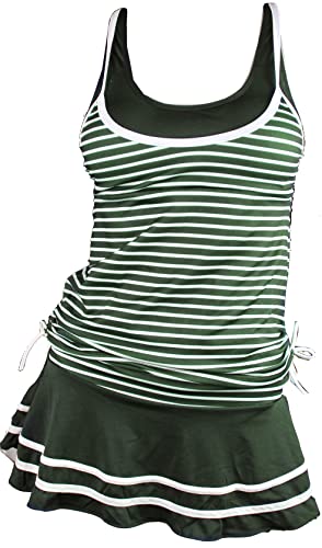 Summer Mae Damen Tankini Retro Streifen Badekleider Grasgrün Gestreift L von Summer Mae