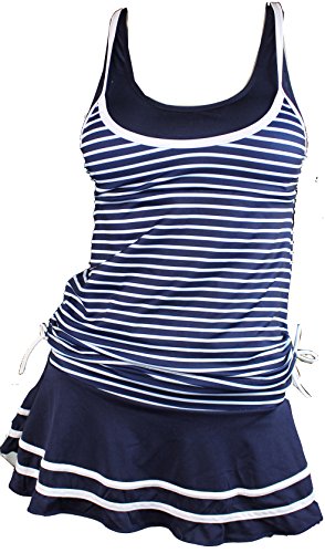 Summer Mae Damen Tankini Retro Streifen Badekleider Marineblau Gestreift 2XL von Summer Mae