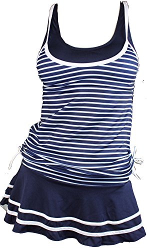Summer Mae Damen Tankini Retro Streifen Badekleider Marineblau Gestreift XL von Summer Mae