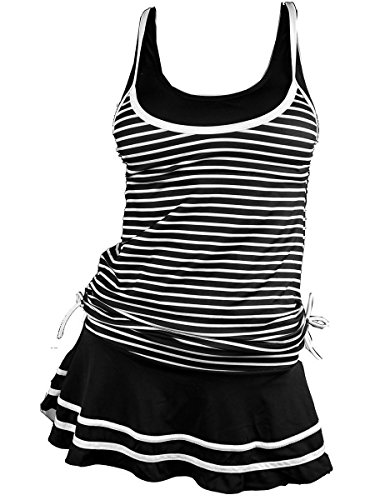 Summer Mae Damen Tankini Retro Streifen Badekleider Schwarz Gestreift M von Summer Mae