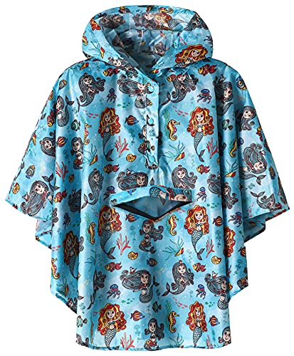 Kinder Regen Poncho Wiederverwendbar Jungen/Mädchen Leichte Wasserdicht Regenmantel Blaue Meerjungfrau M（Fit 100cm-120cm） von SaphiRose PONCHO