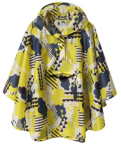 Kinder Regen Poncho Wiederverwendbar Jungen/Mädchen Leichte Wasserdicht Regenmantel Gelb Wolken L（Fit 120cm-130cm） von SaphiRose PONCHO