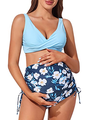 Summer Mae Umstands-Bikini, Badeanzug, Wickelvorn, Schnürung, zweiteiliger Badeanzug für Schwangerschaft, Bademode, Ei Blume, Large von Summer Mae