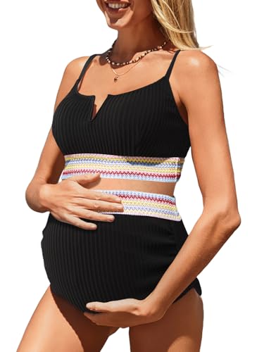 Summer Mae Umstands-Bikini, hohe Taille, zweiteilig, V-Draht, Farbblock, Schwangerschafts-Bademode, Schwarz, 40 Summer Mae Umstands-Bikini, hohe Taille, zweiteilig, V-Draht, Farbblock, Schwangerschafts-Bademode, Schwarz, 40 von Summer Mae