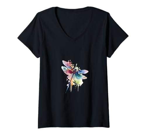Damen Dragon Fly Cute Boho Damen Drachenfliege Sommer T-Shirt mit V-Ausschnitt Damen Dragon Fly Cute Boho Damen Drachenfliege Sommer T-Shirt mit V-Ausschnitt von Summer Magic