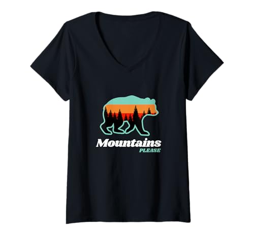 Damen Berge Bitte Wandern Camping Angeln Sommerbär T-Shirt mit V-Ausschnitt Damen Berge Bitte Wandern Camping Angeln Sommerbär T-Shirt mit V-Ausschnitt von Summer National Parks
