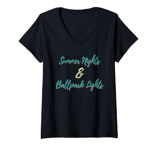 Damen Summer Nights Ballpark Lights Sports Vintage Baseball T-Shirt mit V-Ausschnitt von Summer Nights Ballpark Lights Sport Baseball Gifts