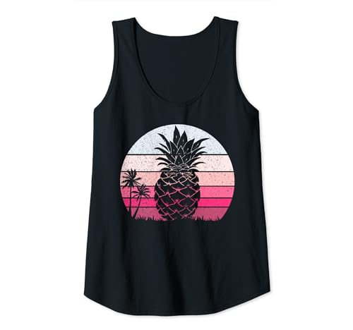 Damen Ananas Sommer Vintage Sonnenuntergang Strand Tank Top von Summer Pineapple Vintage