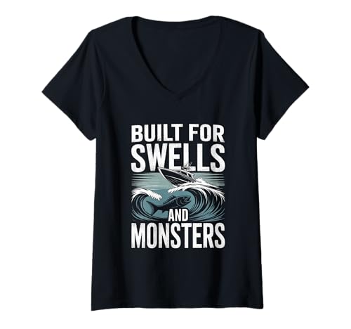 Damen Gebaut für Swells und Monster Sommer Salzwasser Angeln T-Shirt mit V-Ausschnitt von Summer Saltwater Fishing Fisherman