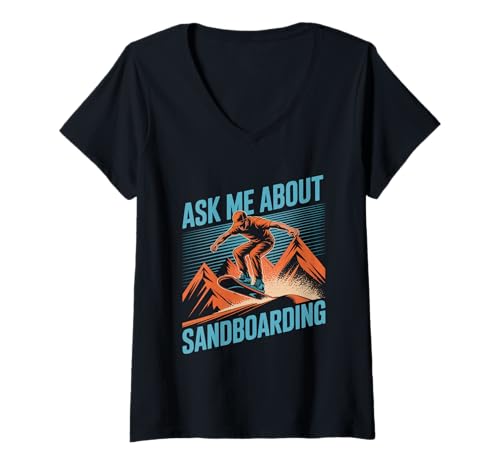 Damen Fragen Sie Mich nach Meinem Sommer-Sandboarding T-Shirt mit V-Ausschnitt Damen Fragen Sie Mich nach Meinem Sommer-Sandboarding T-Shirt mit V-Ausschnitt von Summer Sandboarding Desert Board Sports