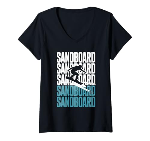 Damen Retro Sandboarder Sommer Sandboarding T-Shirt mit V-Ausschnitt Damen Retro Sandboarder Sommer Sandboarding T-Shirt mit V-Ausschnitt von Summer Sandboarding Desert Board Sports