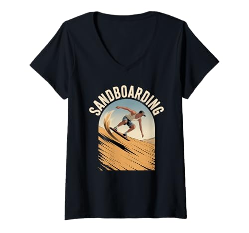 Damen Retro Vintage Sandboarder Sommer Sandboarding T-Shirt mit V-Ausschnitt Damen Retro Vintage Sandboarder Sommer Sandboarding T-Shirt mit V-Ausschnitt von Summer Sandboarding Desert Board Sports