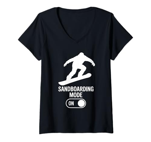 Damen Sandboarder-Modus beim Sommer-Sandboarding T-Shirt mit V-Ausschnitt Damen Sandboarder-Modus beim Sommer-Sandboarding T-Shirt mit V-Ausschnitt von Summer Sandboarding Desert Board Sports