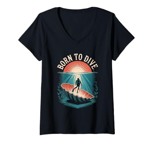Damen Geboren um zu tauchen Sommertauchen T-Shirt mit V-Ausschnitt von Summer Scuba Diving Scuba Lifestyle