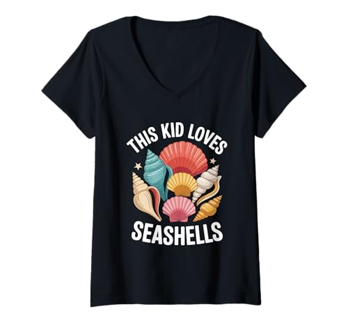 Damen Dieses Kind liebt das Sammeln von Muscheln im Sommer T-Shirt mit V-Ausschnitt von Summer Shell Collecting Seashell Hunting