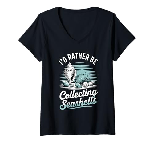 Damen Ich sammle Lieber Muscheln, Sommermuscheln sammeln T-Shirt mit V-Ausschnitt von Summer Shell Collecting Seashell Hunting